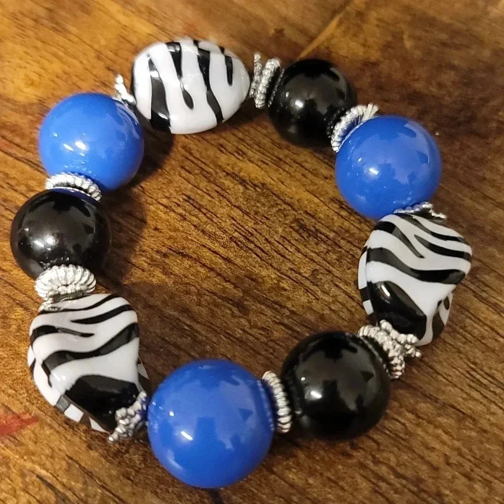 Blue, black and zebra print bracelet